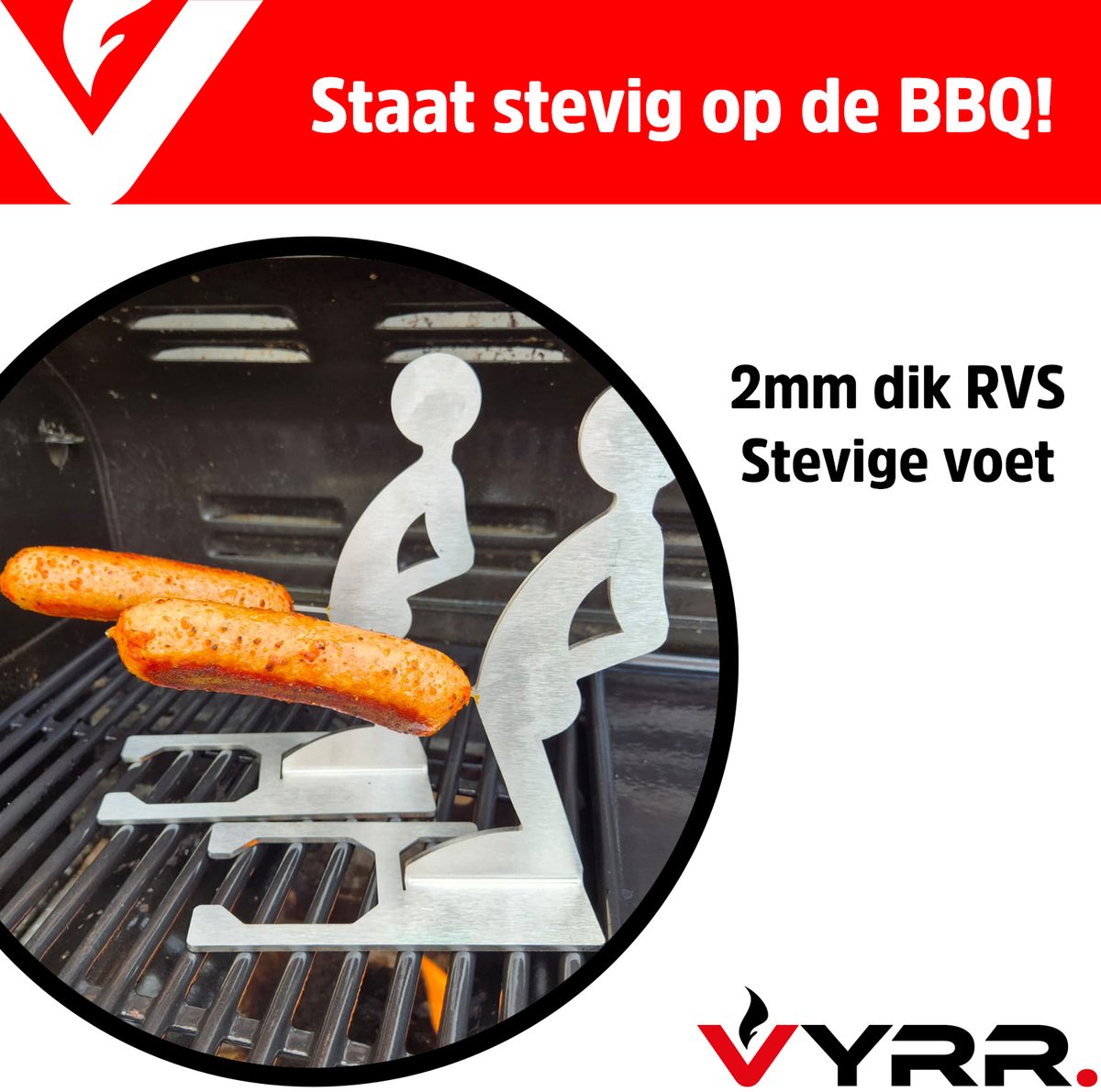 VYRR Manneke Worst - RVS Worstenhouder voor op de BBQ