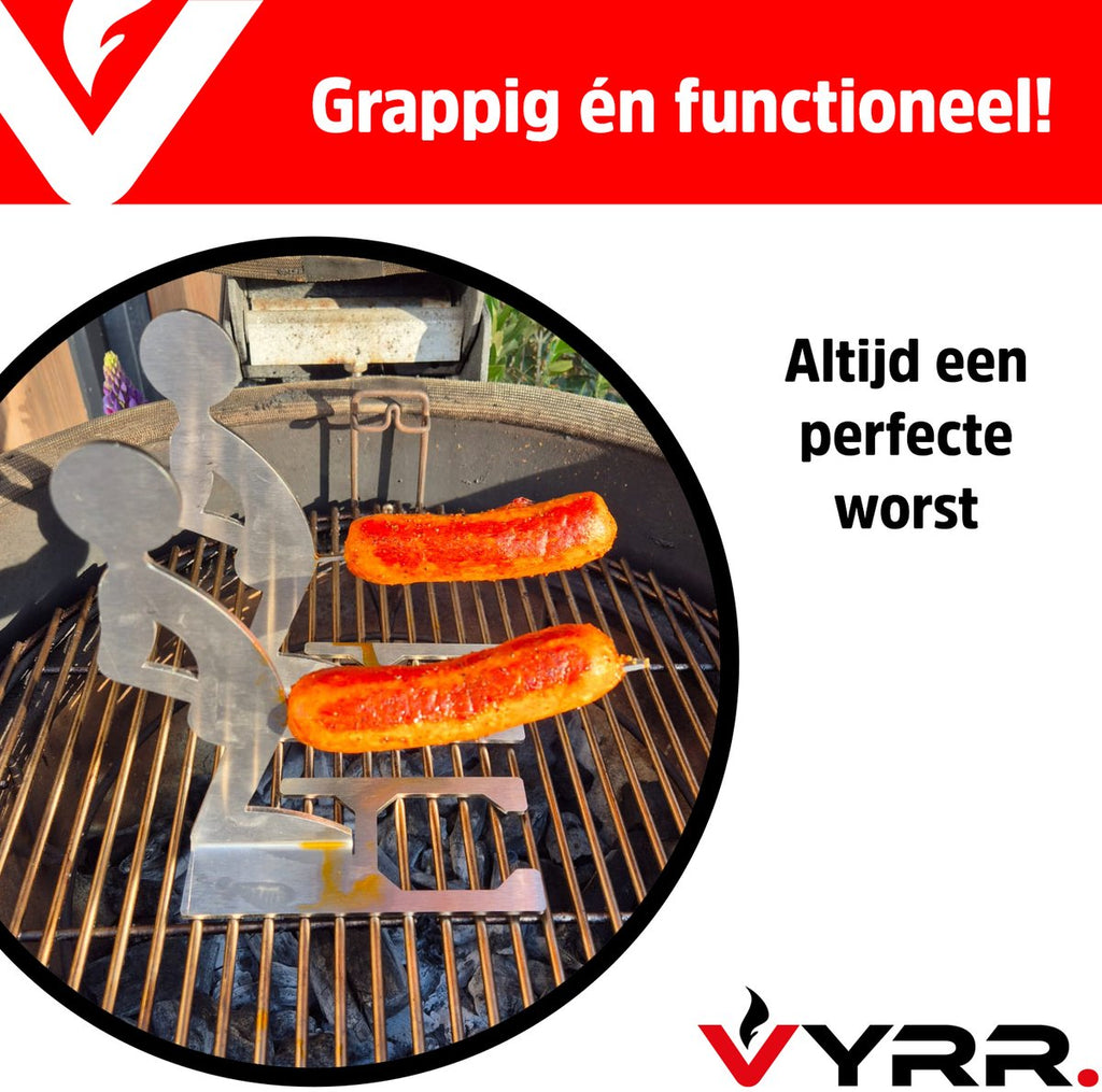 VYRR Manneke Worst - RVS Worstenhouder voor op de BBQ