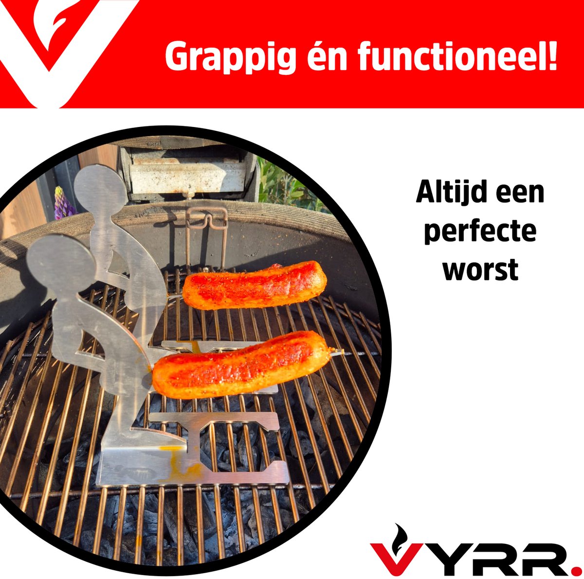 VYRR Manneke Worst - RVS Worstenhouder voor op de BBQ